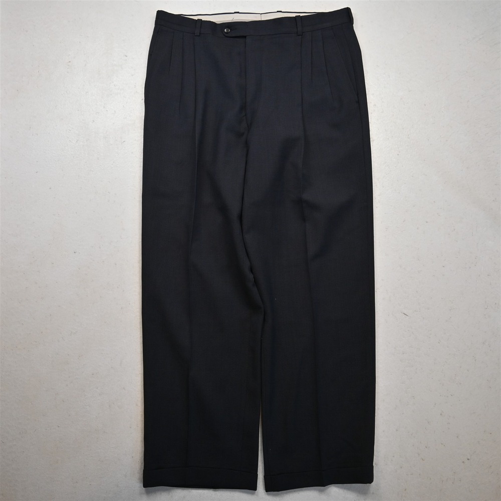 Bespoke 36x30 Blue Birdseye Wool Pleated Cuffed Classic Dress Mens Pants